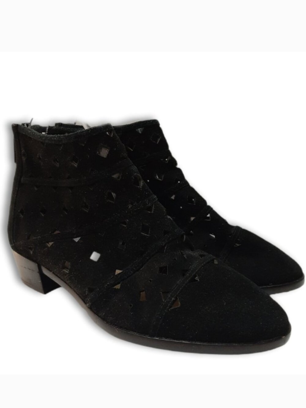 MICHAEL KORS Uma Perforated Suede Boots Laser Cut-Out Low Heel Booties Black 6.5